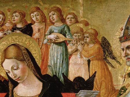 The Marriage of St. Catherine of Siena, detail of the head of the Virgin and musical angels