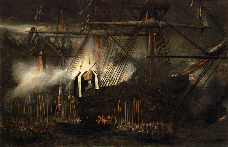 The Shipment of Napoleon's Ashes Aboard the 'Belle-Poule' at Saint Helena, 15th October 1840 von Louis Gabriel Eugène Isabey