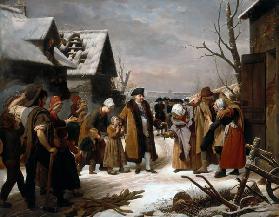 Ludwig XVI. verteilt Almosen an die Armen von Versailles im Winter 1788