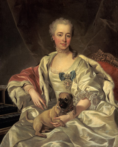 Bildnis der Prinzessin Golytschina mit ihrem Hündchen von Louis Michael van Loo