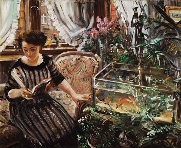 Dame am Goldfischbassin von Lovis Corinth