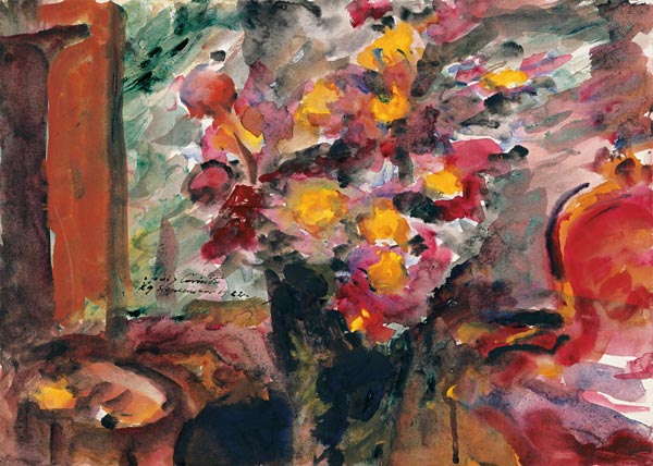Blumenvase auf einem Tisch von Lovis Corinth