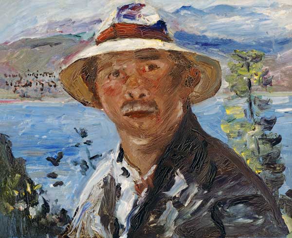 Selbstporträt mit Strohhut von Lovis Corinth