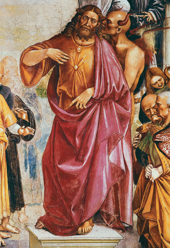 The Preaching of the Antichrist, detail of Christ and the Devil, from the Chapel of the Madonna di S von Luca Signorelli