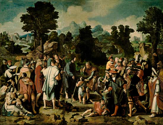 Die Heilung des Blinden von Jericho. von Lucas van Leyden