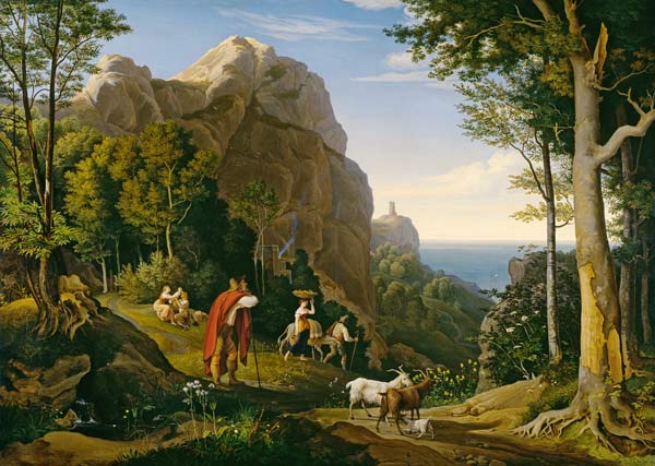 Tal bei Amalfi mit Aussicht auf die Bucht von Salerno. von Ludwig Richter