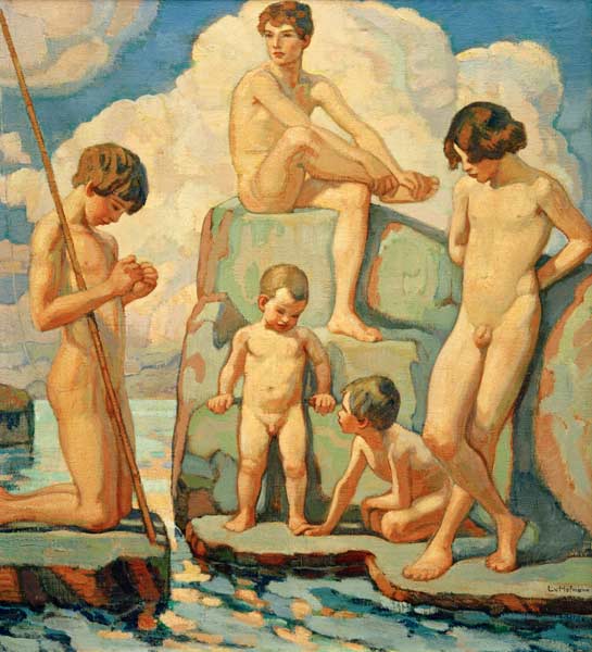 Fünf Knaben auf Felsen von Ludwig von Hofmann
