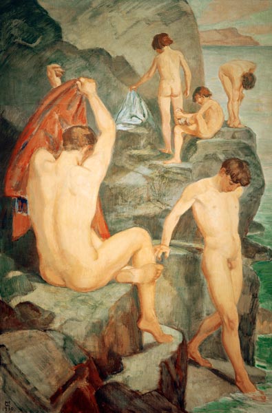 Badende am schwarzen Felsen von Ludwig von Hofmann