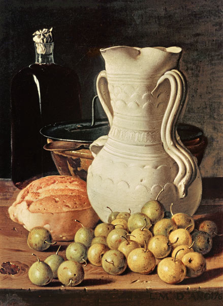 Still Life with bread, greengages and pitcher von Luis Egidio Melendez