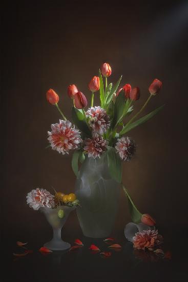 Orange Tulips and Dahlia