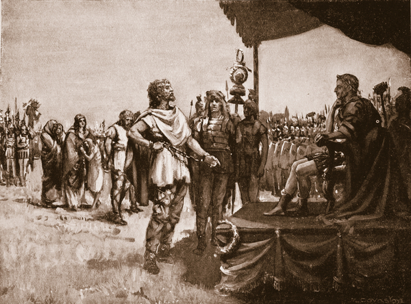 Caractacus before Claudius, illustration from Hutchinsons Story of the British Nation, c.1920 von Margaret Dovaston