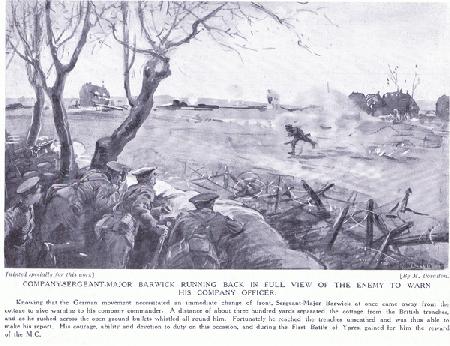 Company Sergeant Major Barwick won the MC for running back in full view of the enemy at Ypres 1914