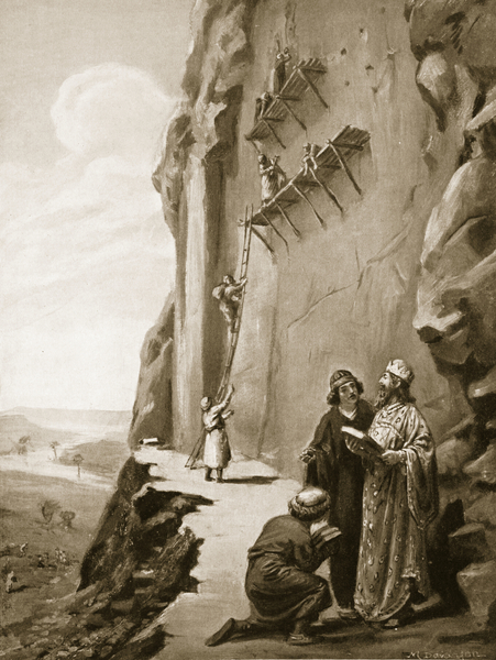 Darius superintending his inscription at Behistun, illustration from Hutchinsons History of the Nati von Margaret Dovaston