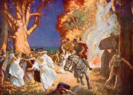 The Massacre of Druids at Anglesey by the Romans in 60 AD, illustration from Hutchinsons Story of th