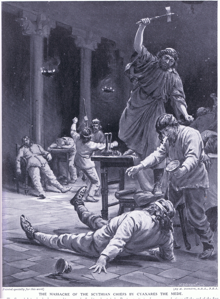 The massacre of the Scythian chiefs by Cyaxares the Mede von Margaret Dovaston