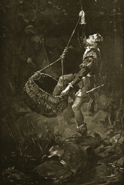 The Earl of Kildare escaping from a pit, c.1548, illustration from Hutchinsons Story of the British  von Margaret Dovaston