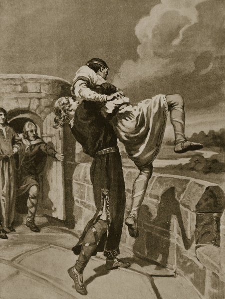 The death of Conan of Rouen, 1090, illustration from Hutchinsons Story of the British Nation, c.1920 von Margaret Dovaston