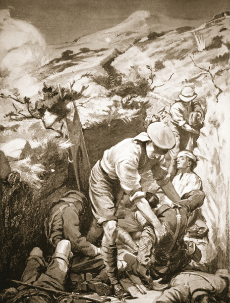 Privates Druall and Smith clearing away the wounded from a sap which was unprotected and exposed to  von Margaret Dovaston