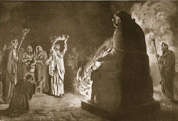A Phoenecian sacrifice to Moloch, illustration from Hutchinsons History of the Nations, c.1910-15 von Margaret Dovaston