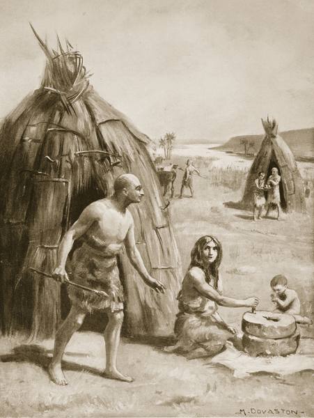 A primitive Sumerian settlement, illustration from Hutchinsons History of the Nations, c.1910 von Margaret Dovaston