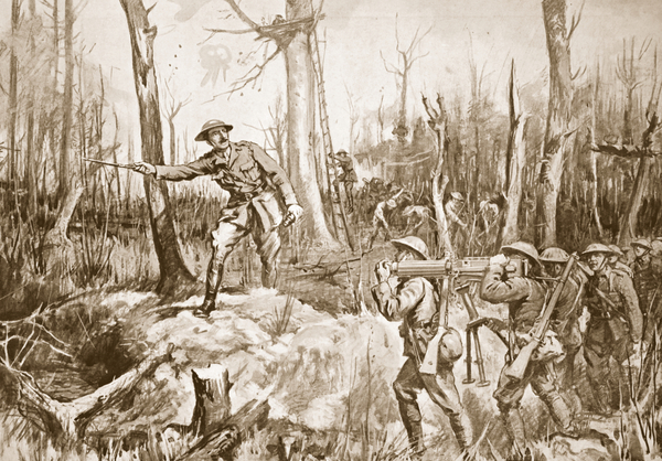 Captain (Temporary Lieutenant-Colonel) R.B. Barker organizing the defences of a wood von Margaret Dovaston