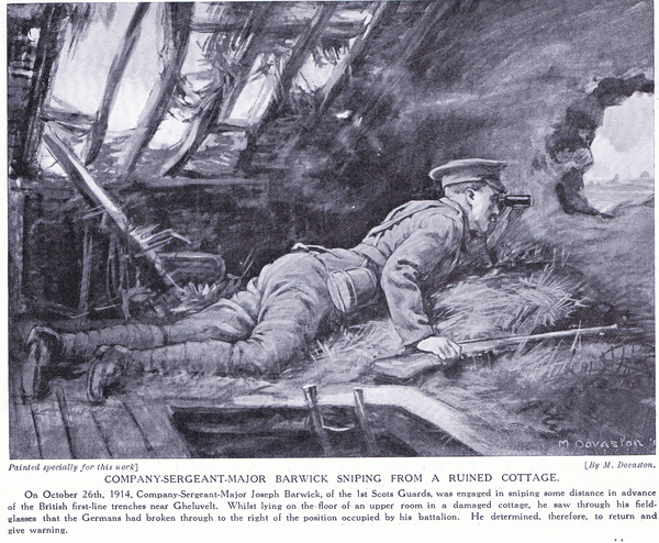 Company Sergeant Major Barwick sniping from from a ruined cottage at Ghehuvelt October 1914 von Margaret Dovaston