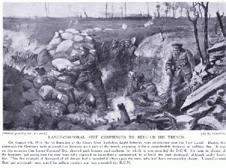 Lance Corporal Best awarded a DCM for commencing to rebuild his trench nr Yser Canal under heavy fir