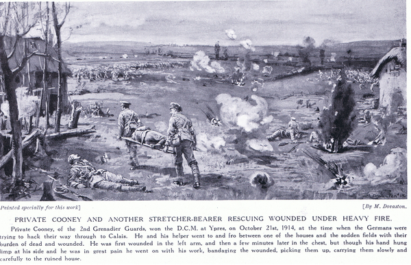 Private Cooney and another stretcher bearer rescuing wounded under heavy fire at Ypres October 1914 von Margaret Dovaston