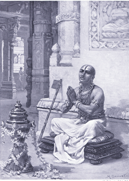Ramanuja contemplating his philosophy of the one personal God 1100 AD von Margaret Dovaston