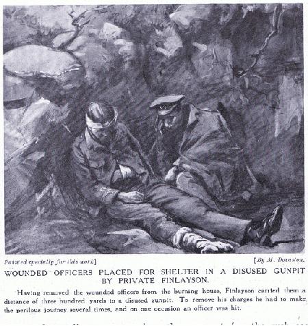 Wounded officers placed in for shelter in a disused gunpit by Private Finlayson