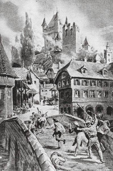 The Burning of the Castle of Wadenschwyl in 1804 von Margaret Dovaston