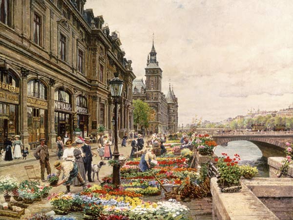 Blumenstände an der Seine in Paris. von Marie François Firmin-Girard