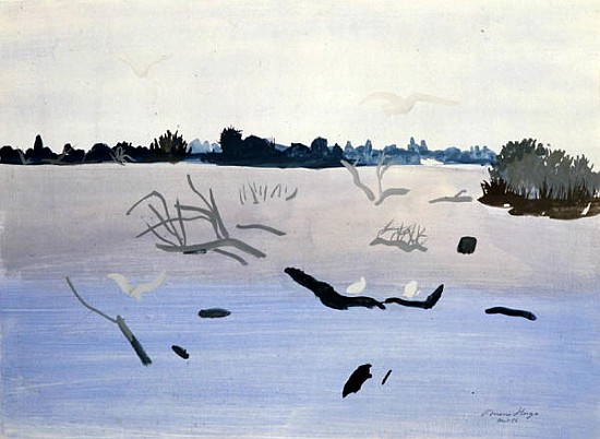 Bois et Gabians du Petit Rhone, 1987 (gouache on paper)  von Marie  Hugo