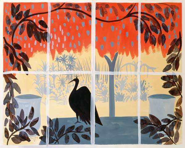 Paon sur la Table, 1985 (gouache on paper)  von Marie  Hugo