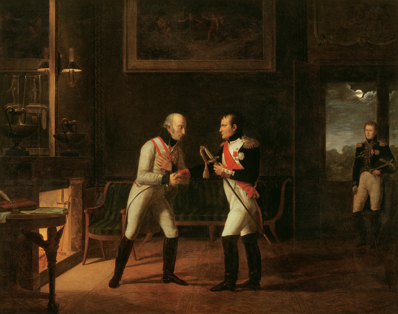 Meeting of Napoleon Bonaparte (1769-1821) and Archduke Charles (1771-1847) of Austria at Stammersdor von Marie Nicolas Ponce-Camus