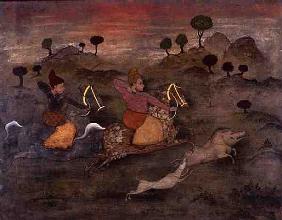 Hunting Scene (gouache and varnish on panel) 