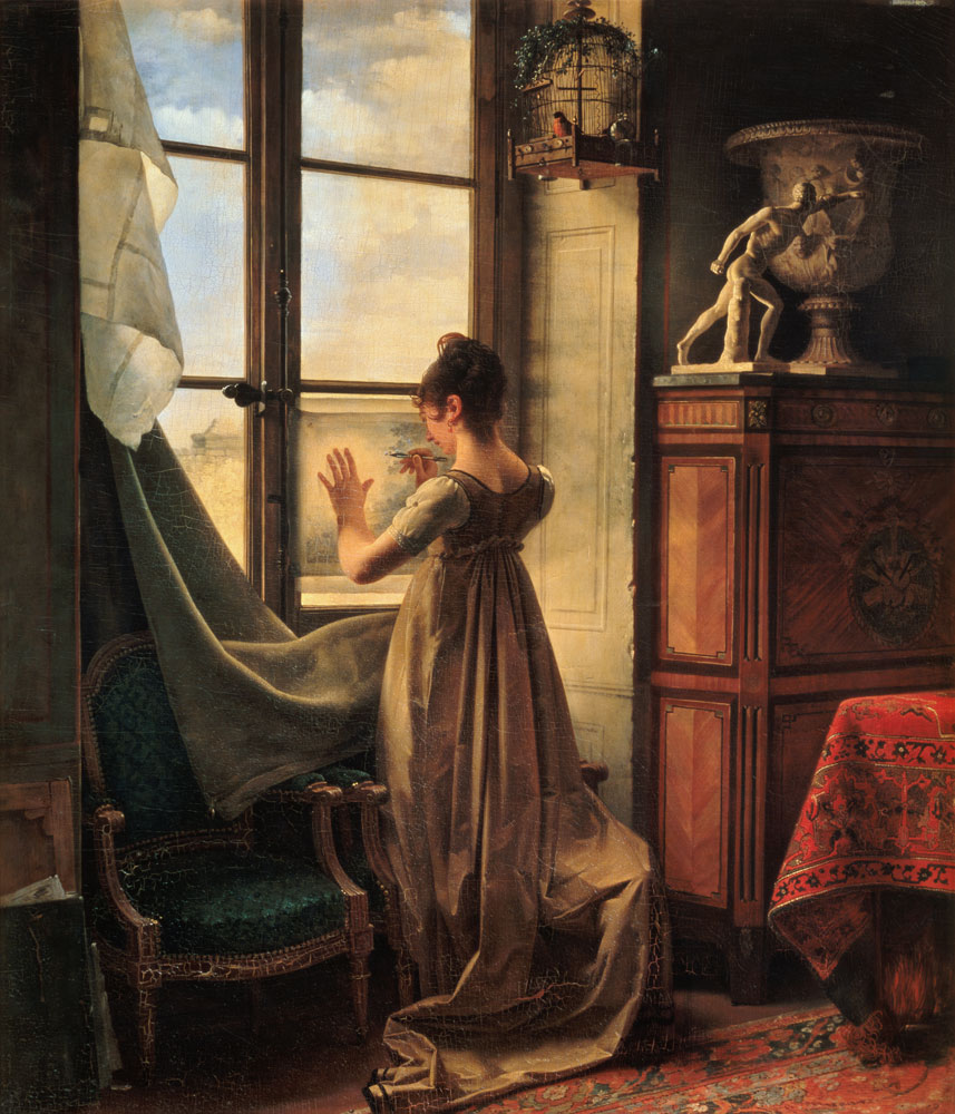 Die Tochter des Malers, eine Zeichnung kopierend von Martin Drölling