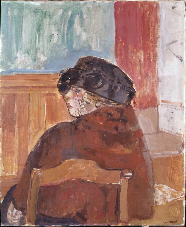 Woman with hat veil von Maurice Barraud
