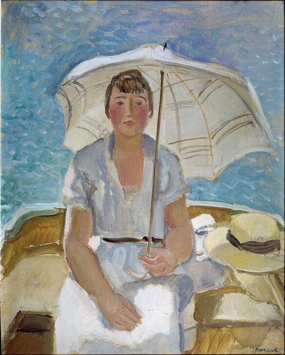 Woman with white umbrella von Maurice Barraud