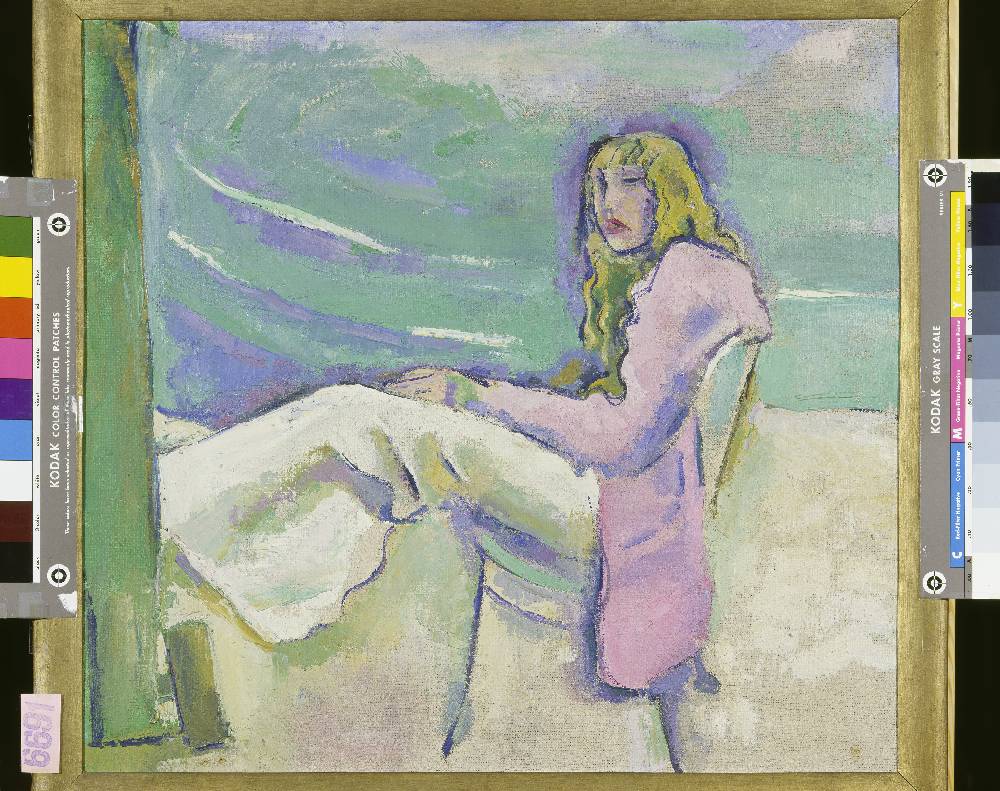 Young woman with blonde hair von Maurice Barraud