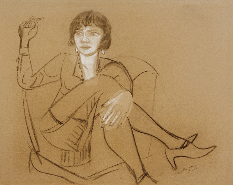 Quappi, im Clubsessel rauchend von Max Beckmann