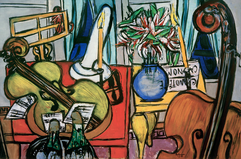 Stilleben mit Cello und Bassgeige von Max Beckmann