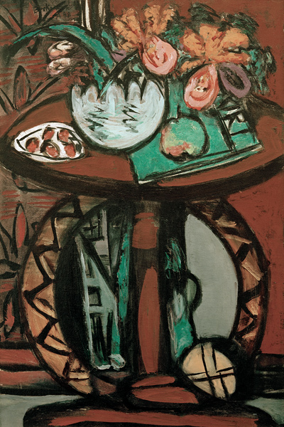 Stilleben mit orangerosa Orchideen von Max Beckmann