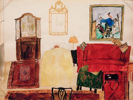 Mathilde Beckmann schlafend im Wohnzimmer