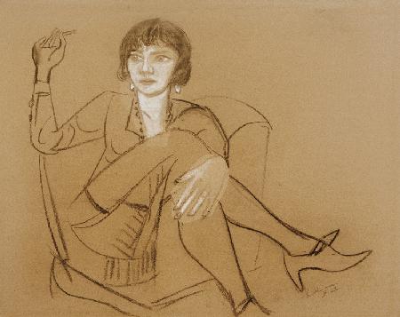 Quappi, im Clubsessel rauchend