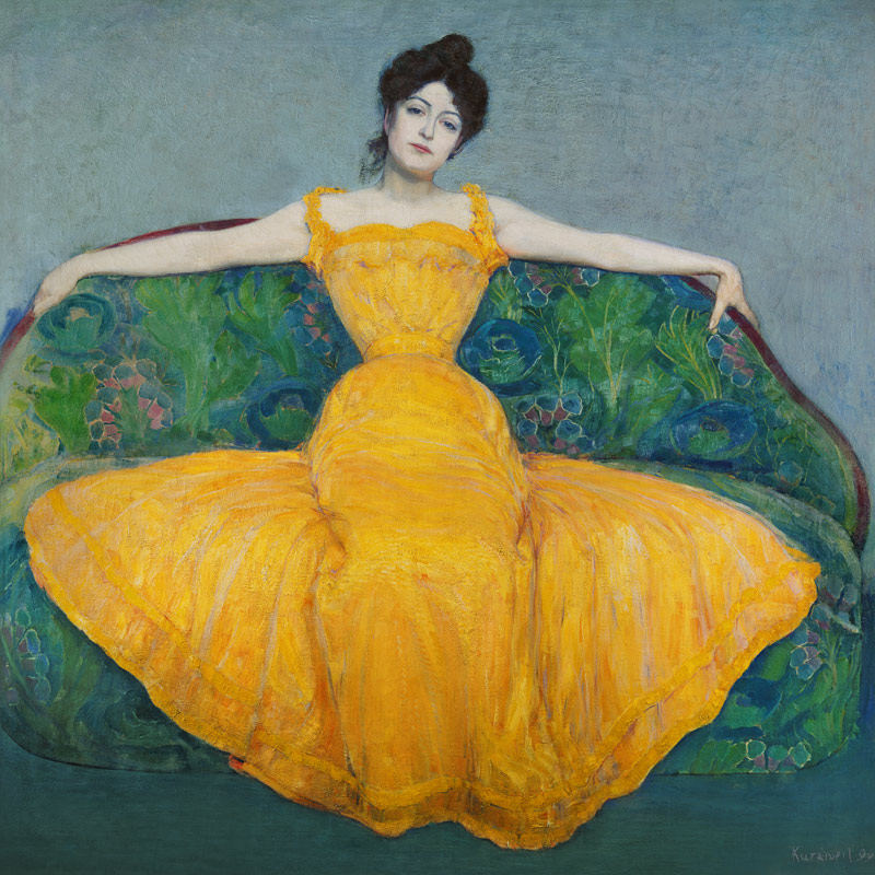 Dame im gelben Kleid von Max Kurzweil
