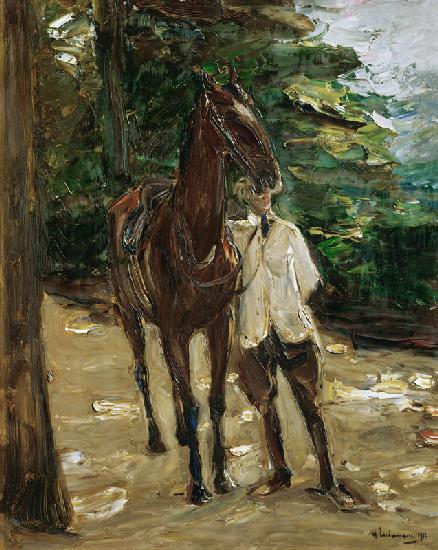 Reitknecht mit Pferd 1912