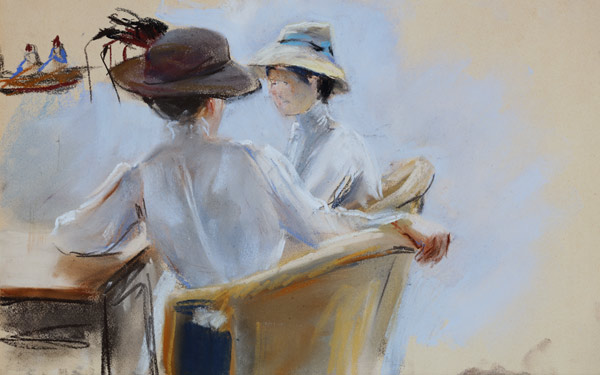 Two Ladies by the Water (pastel on paper) von Max Liebermann