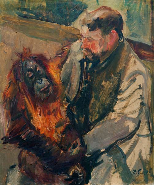 Skizze Orang Utan I – Wärter mit ‘Seemann' von Max Slevogt