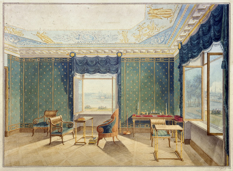 Das grüne Arbeitszimmer im Jelagin-Palast in St. Petersburg von Maxim Nikiforowitsch Worobjew